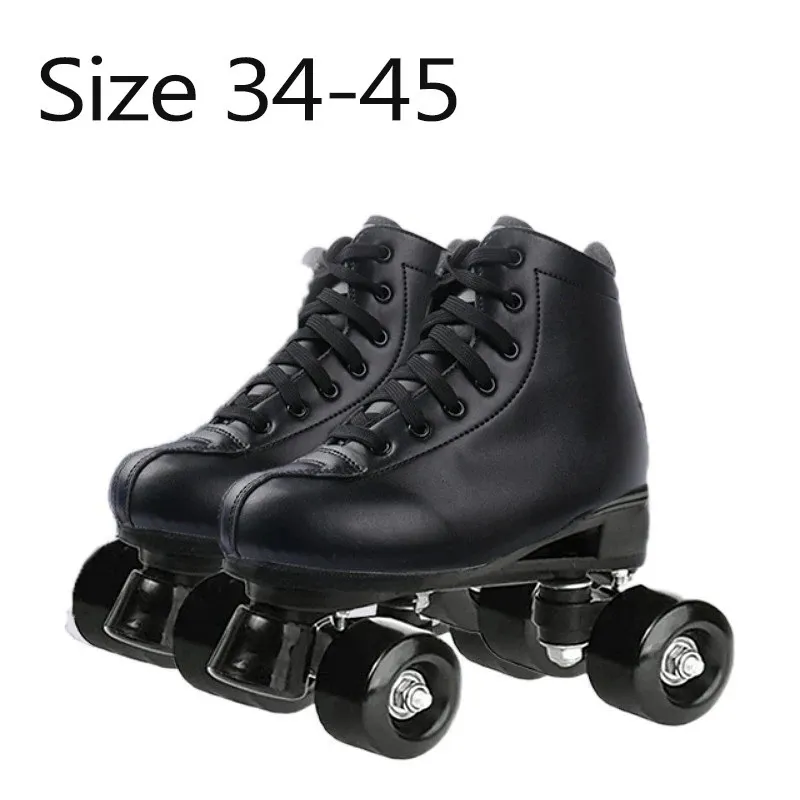 Taille 34 Chaussures de patinage à rouleaux 4 roues quadankers Skating Pu Leather Sport Défents hommes Femmes Chaussures de patinage à rouleaux Chaussures 240407