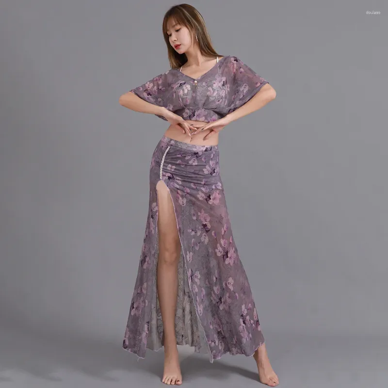 Vêtements de scène pour femmes, ensemble haut et jupe de danse du ventre, vêtements d'entraînement, Costume Long Sexy pour femmes, Costume Oriental, tenue de fête