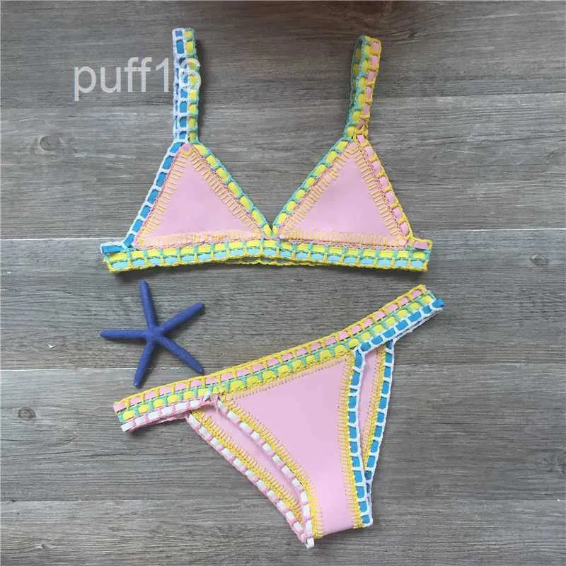 Traje de baño para mujer Bikini de ganchillo Mujeres Sexy Patchwork de punto Hecho a mano Neopreno Boho Ropa de playa Traje de baño Traje de baño Biquini brasileño 230417 2OEO