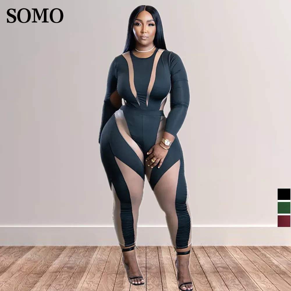 Tanks Somo Jumpsuits for Women 2022 Casual Crew Neck Fashion Printed Plus Size Clothes Sexig Rompers Wholesale Dropshipping