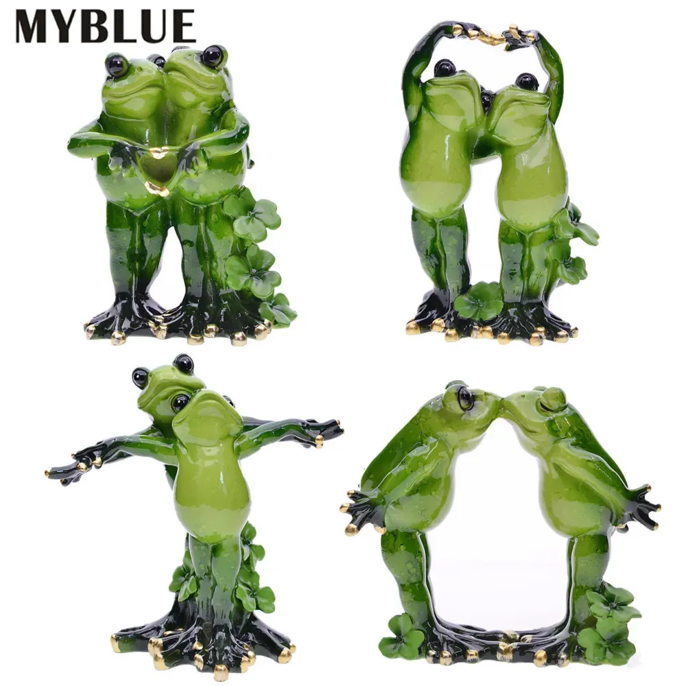 Nordiska hemrumsdekorationstillbehör MyBlue Kawaii Garden Animal Harts Par Lovers Frog Wedding Figurin Miniatyres Gift 240314