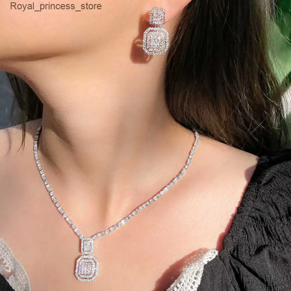 Ensembles de bijoux de mariage CWWZircons Baguette brillante Zircon cubique Collier de fête de mariée Boucles d'oreilles Mode Or Couleur Accessoires Q240316