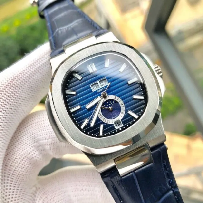 5711 1A-010 Orologio sportivo da uomo orologi meccanici automatici Cassa in argento quadrante blu cinturino in acciaio inossidabile di lusso Orologi da uomo301H