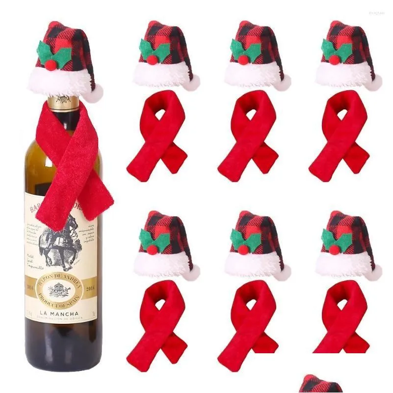 Christmas Decorations Creative Scarf Hat Set Red Wine Bottle Er El Restaurant Supplies Merry Decor For Home Xmas Ornaments Drop Deli Dhiow