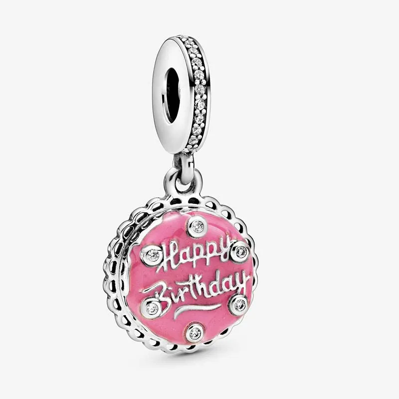 Pink Birthday Cake Dangle Charm Pandoras 925 Sterling Silver Charms Set Armband Making Charm Necklace Pendant Girl Gift med Original Box Top Quality