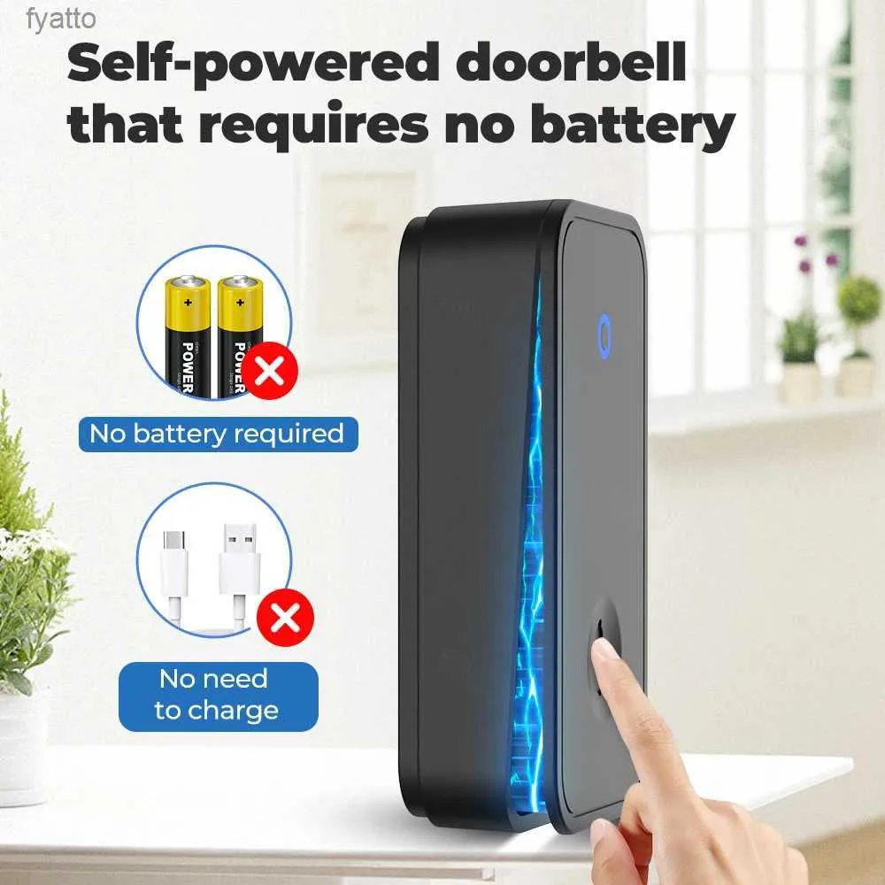 Sonnettes de porte Sonnette de porte sans fil étanche auto-alimentée sans alimentation par batterie Prise UE UK Maison intelligente 1 récepteur à 2 boutons SAGE H240322