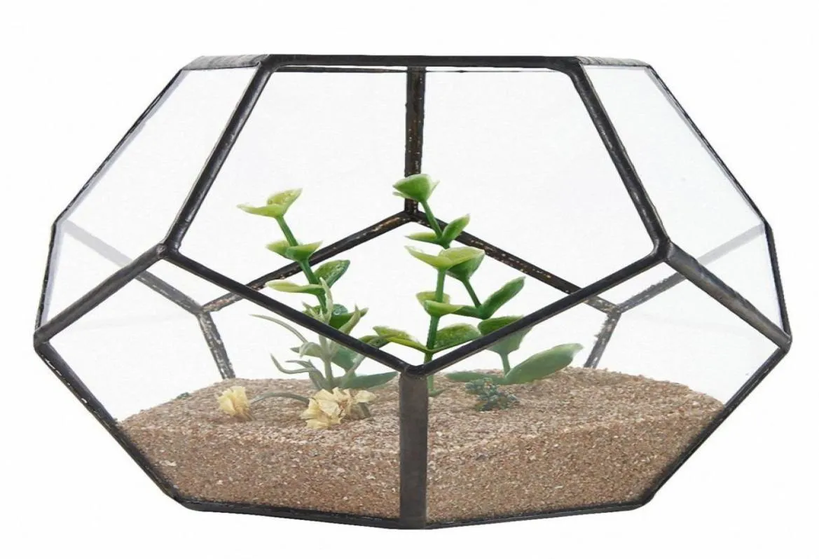 Verre noir Pentagone géométrique Terrarium conteneur fenêtre rebord décor Pot de fleur balcon planteur bricolage boîte d'affichage Y2007233477423