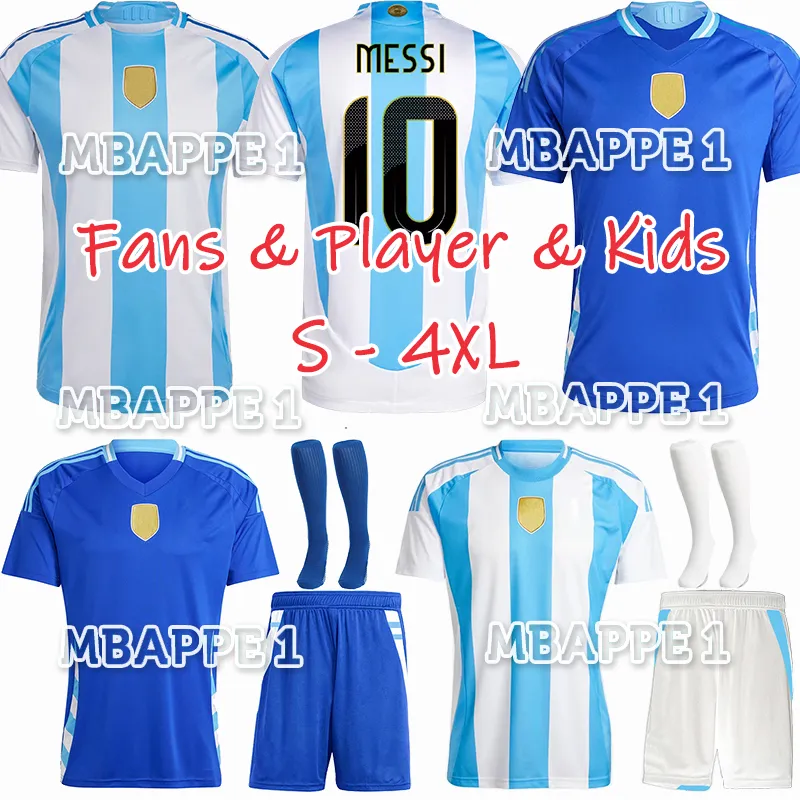 S-4XL Speler Fans versie 2024 Argentinië MESSIS voetbalshirts 24 25 DYBALA DI MARIA MARTINEZ DE PAUL MARADONA FERNANDEZ sportvoetbalshirt Heren kindersokkenset