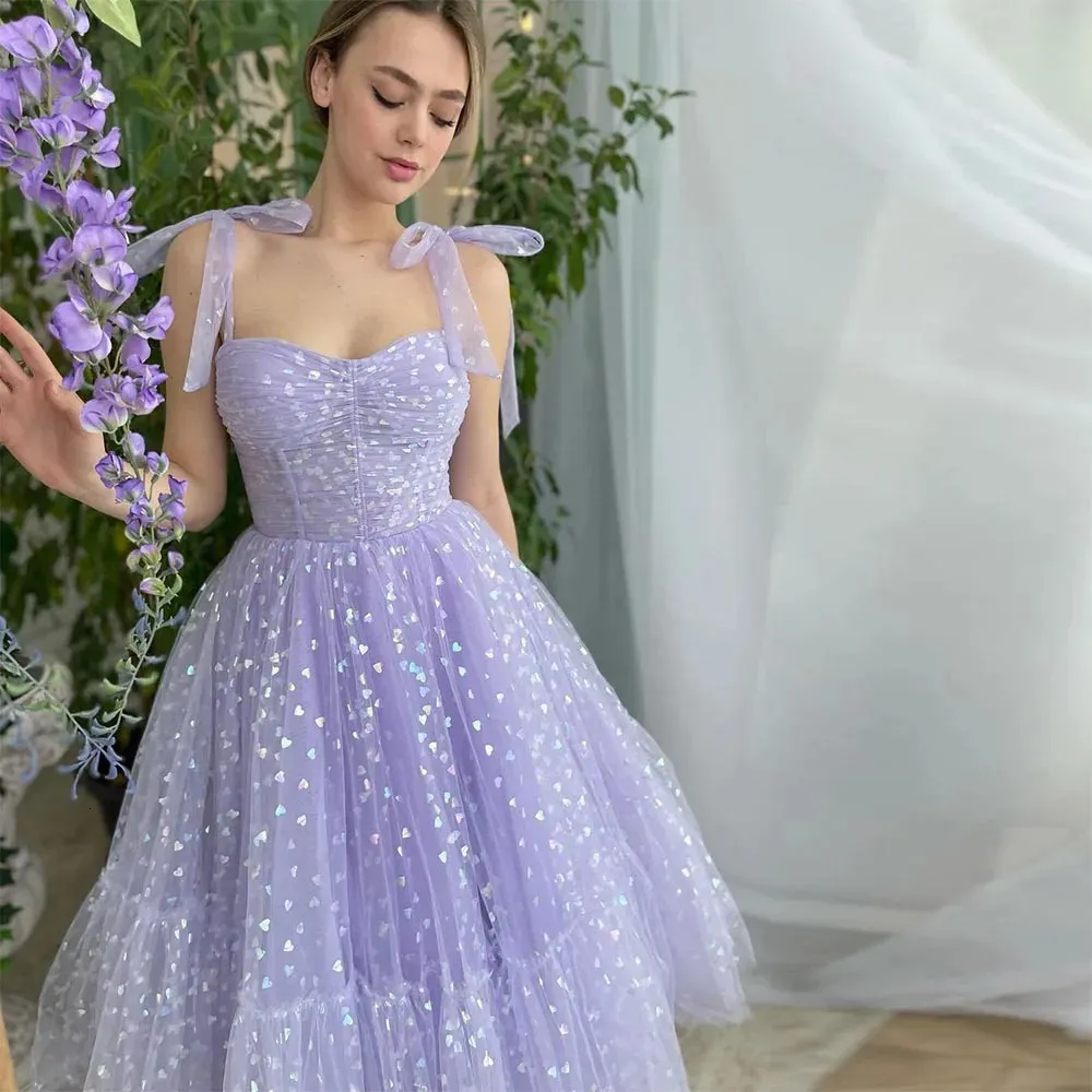 Cloverbridal slipsband Aline Lavender Fairy Birthday Dress Sparkly Holiday Lady Vestidos Daily Gown Girls Robes WP97 240305
