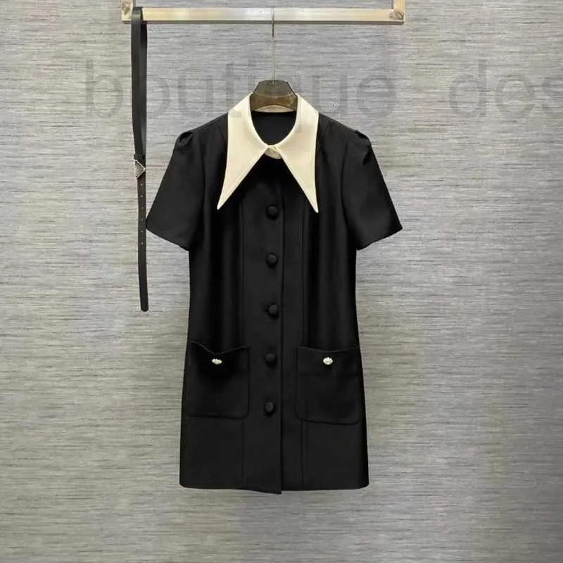 Work Dresses Designer dresses Colour collision polo collar Premium Elegant little black Ribbon placket Ladies casual commuter mini 6NI8