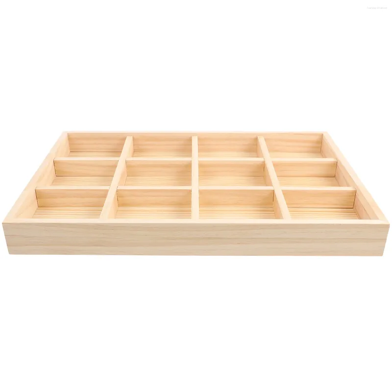 Jewelry Pouches 12 Grid Wood Tray Vintage Wooden Storage Divider Trinket Dish Drawer Desk Display Showcase Crafts Holder