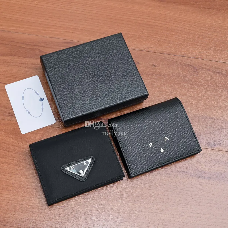 Designer Men Wallet Classic Leather Triangle Emblem PVC Business Card Casual Style Credit Card Holder Short Flip Cover Wallet Purse Women Coin Pouch Gift With Box