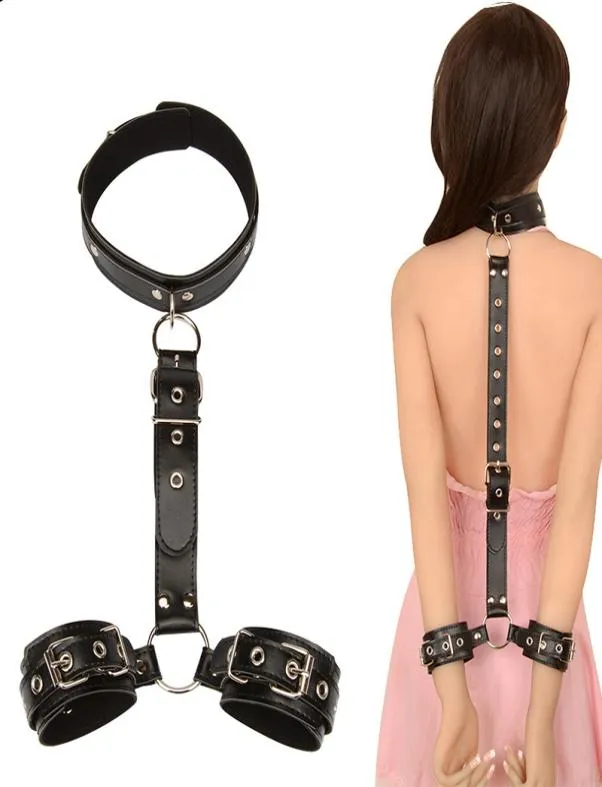 Collier de cou en cuir Menottes flirtant jouets sexuels Dragonne Fétiche SM Jouets de bondage Femmes jeu d'esclave Jouets sexy pour adultes pour couples Y203996483