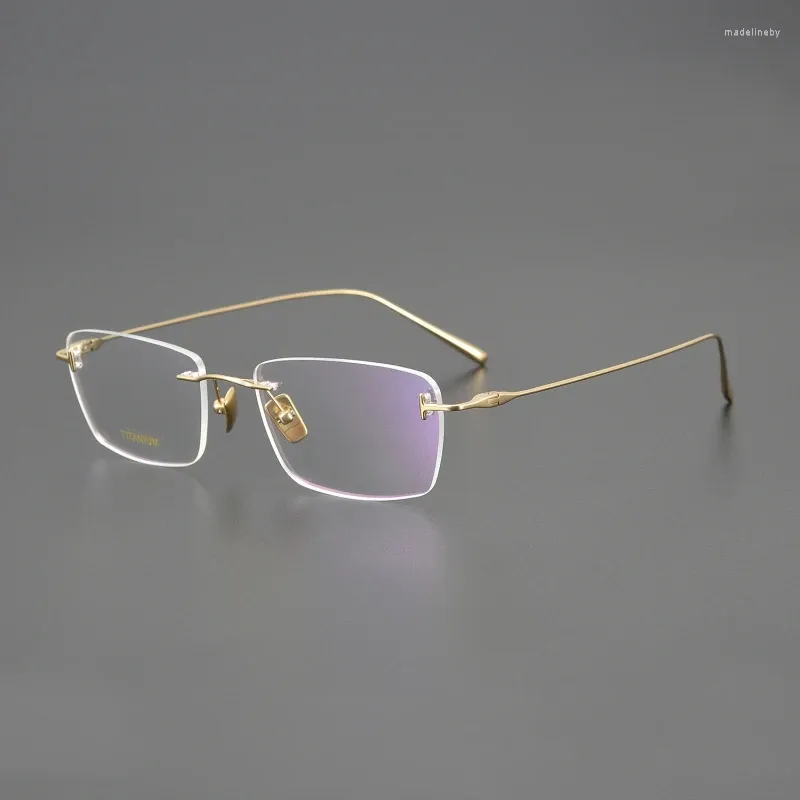 Solglasögon ramar varumärkesdesign titanföretag Rimless Glasses Frame Men Trendy Rectangle Frameless Eyeglasses Women Ultralight Myopia