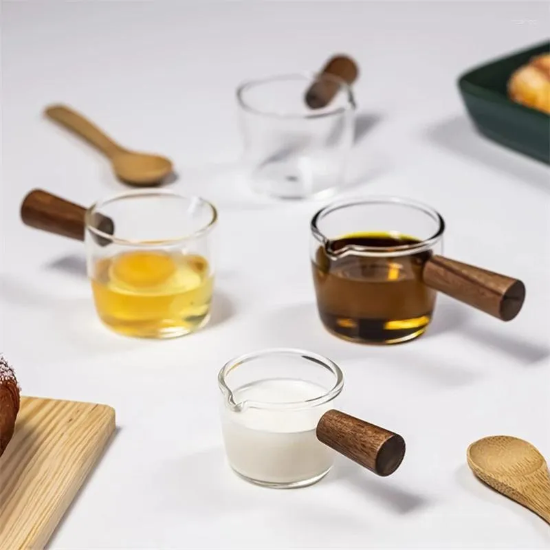 Copos de vinho estilo japonês bonito vidro pequeno copo de leite alça de madeira mini café balde de suco de mel simples utensílios de mesa