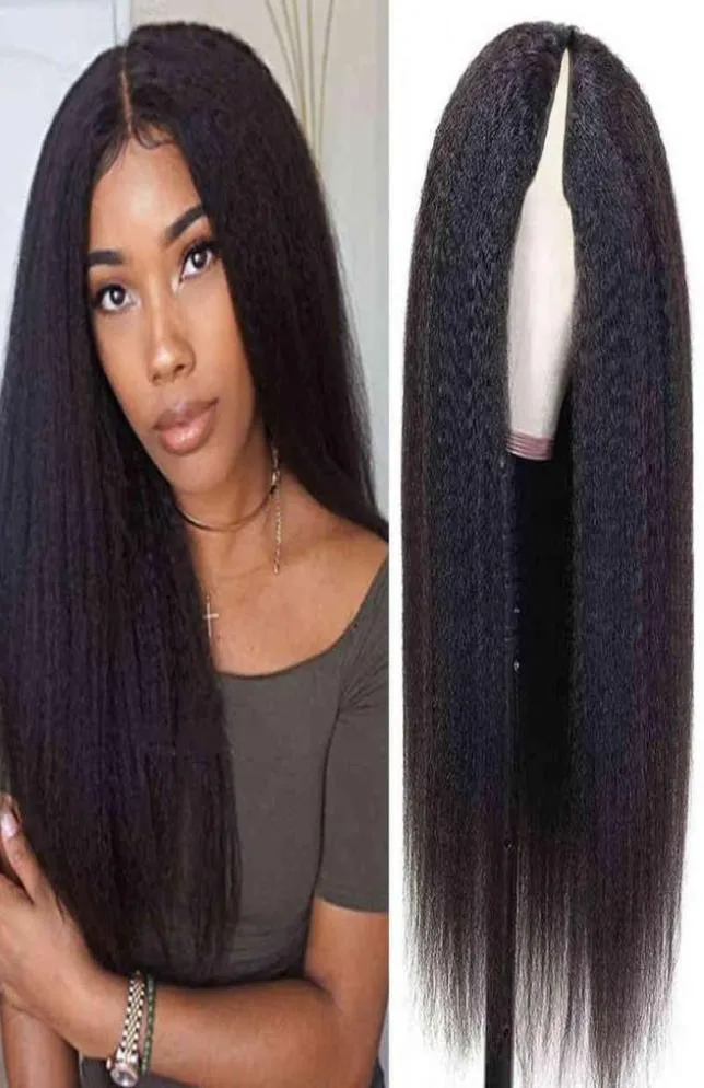 nxy wigs v u part wig humer hair no leae out kinky straight for women 180 glue yaki wig2207019355902