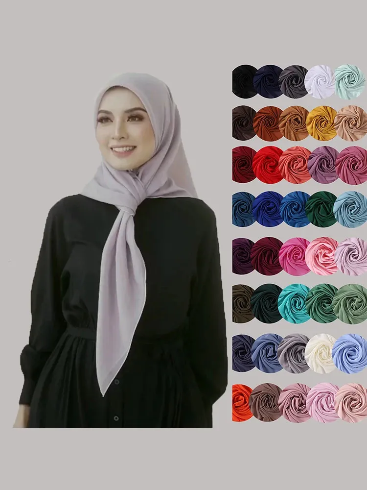 Muslim Square Chiffon Hijab Scarf for Women Big Size Premium Headscarf Solid Color Muslim Fashion Islam Clothing Shawls Ladies 240314