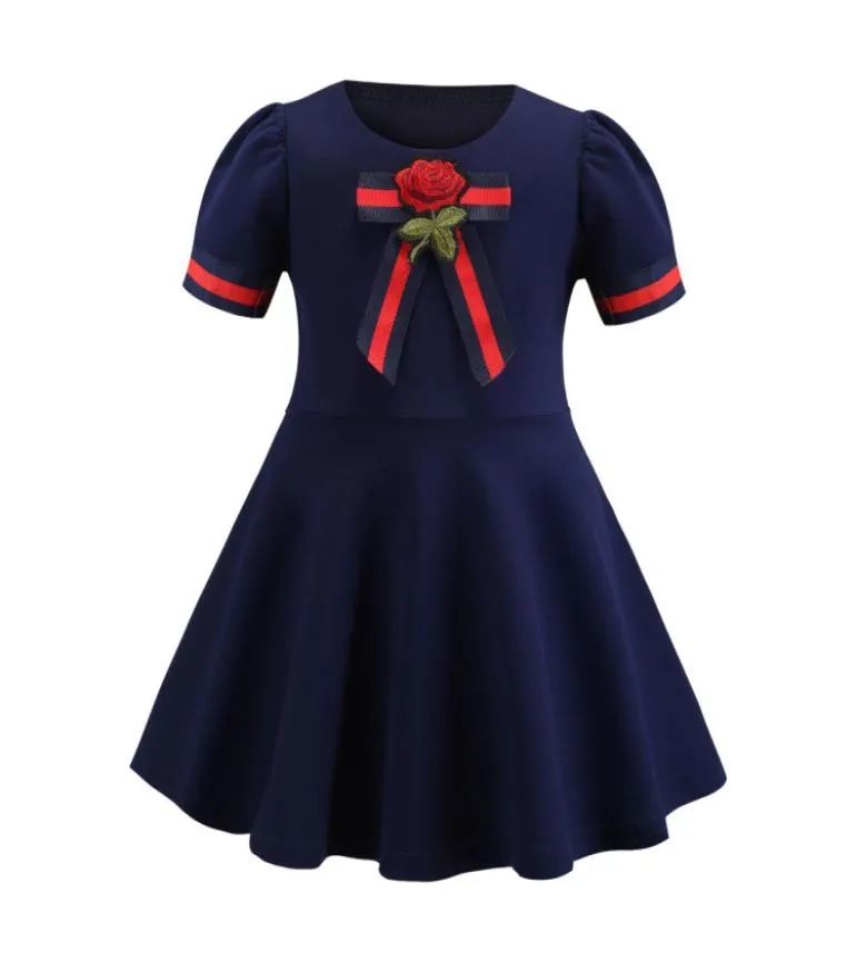 Meninas vestido 2019 INS estilos Nova menina de verão crianças bonito Bowknot bordado rosa vestido de manga curta crianças elegante de alta qualidade cot2300819