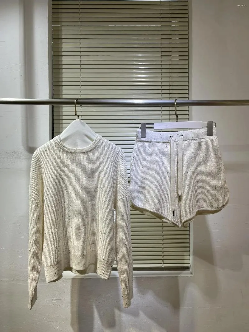 Kvinnors spårsätt b/c sequined Cotton British Single Ribbed Knit Shorts Casual Top Sweatshirt Kvinna Högkvalitativ