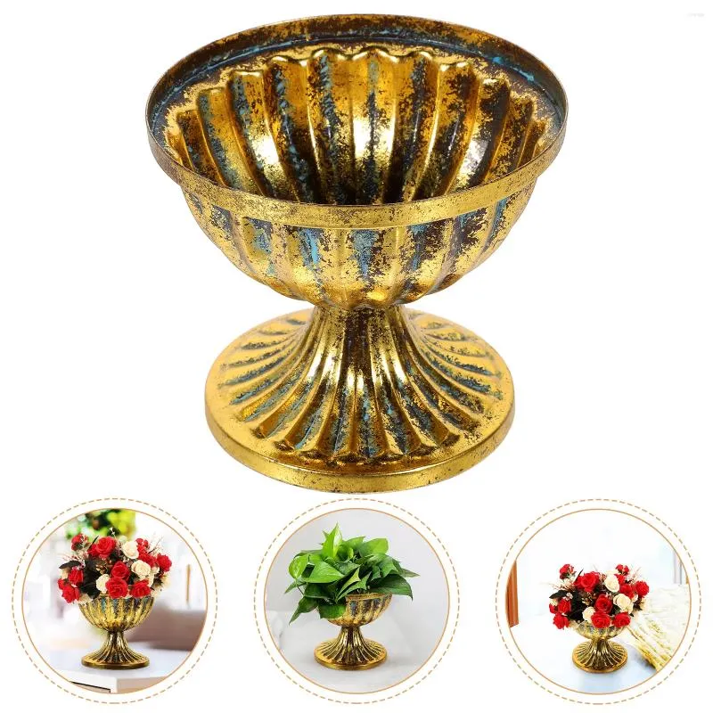 Vaser Dekorativ Vase Metal Gold Flower Centerpiece Table Vintage Pot Desktop Flowerpot Wedding Banket