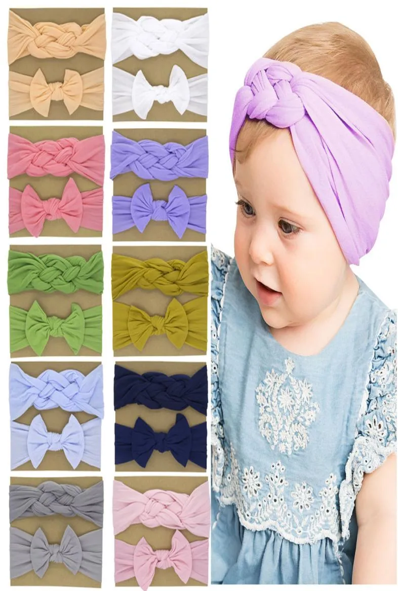 Baby Headbands Nylon Bow Hair Akcesoria Dziewczęta Braid szerokie opakowanie na głowę Dzieci Elastyczny opaska na głowę Bowknot 2pcs Silny C8509272