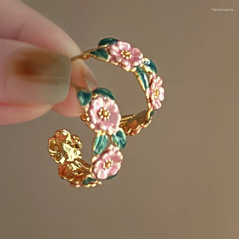 Brincos de argola minar chegada rosa verde cor esmalte flor folha círculo redondo para mulheres banhado a ouro metal todos os dias jóias