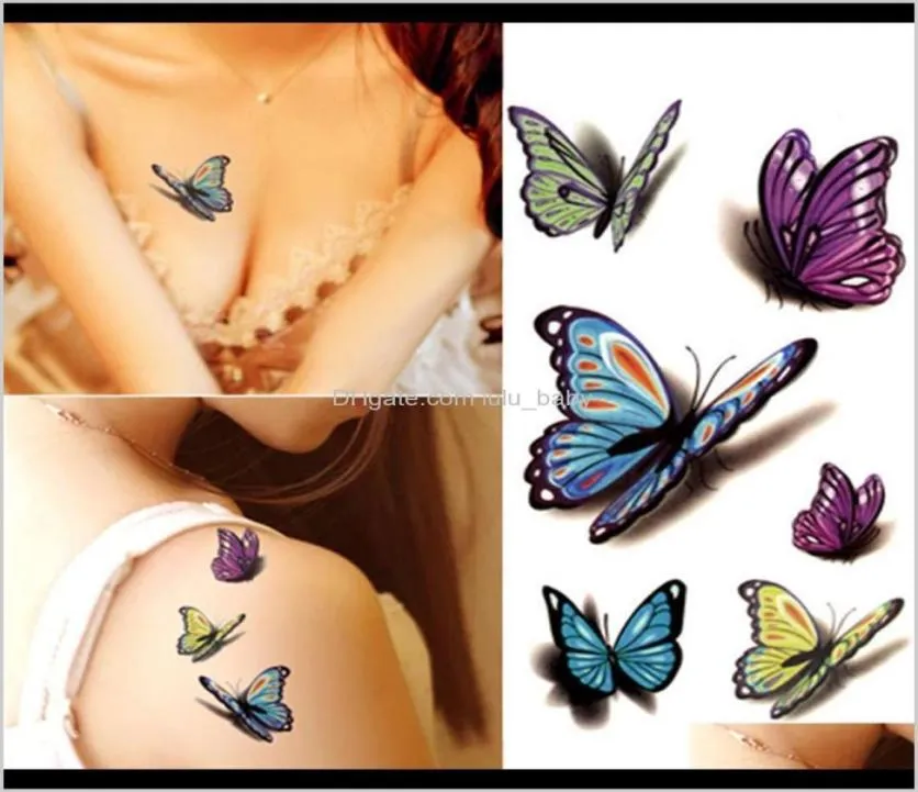Tatouage au henné imperméable pour Selfie, faux autocollant corporel coloré papillon 3D, autocollants Art Flash Ctyfp Q5K125354537