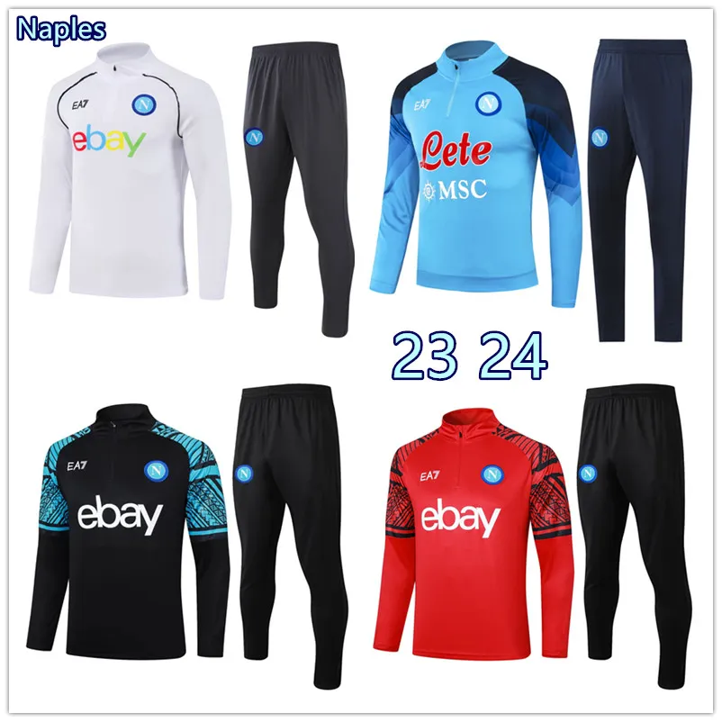 23 24 Demi-fermeture à glissière Napoli Jersey de football Survêtement Zielinski AE7 D10S SSC 2023 2024 Naples homme et enfants ensemble à manches longues Sportswear costume d'entraînement uniforme