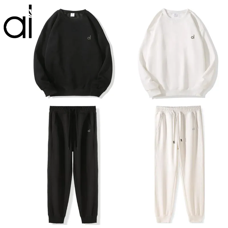 AL Yoga Suits Laidback Sweatshirts+Sweatpants Fitness Sport Crew Neck Pullover Lantern Pants with Drawstring Unisex Studio-to-streetwear Weekend Outdoor Jogger