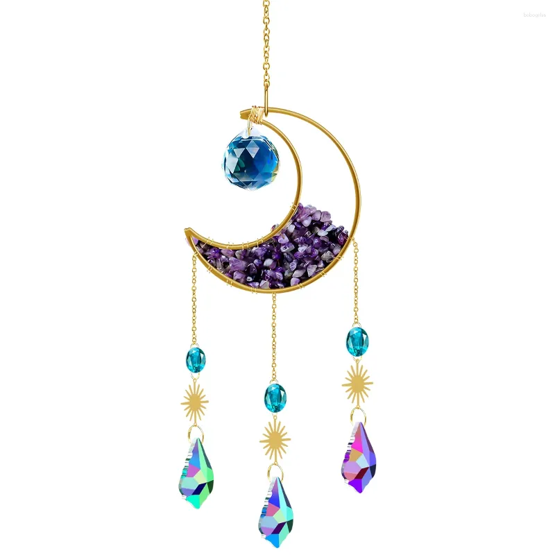 Decorative Figurines Crystal Catcher Hanging Moon-shaped Amethyst Prismatic Suncatcher Creative Dream Sparkling