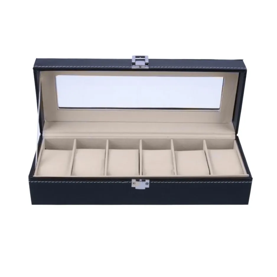 6 Slots Wrist Watch Display Case Box Jewelry Storage Organizer Box with Cover Case Jewelry Watches Display Holder Organizer278M