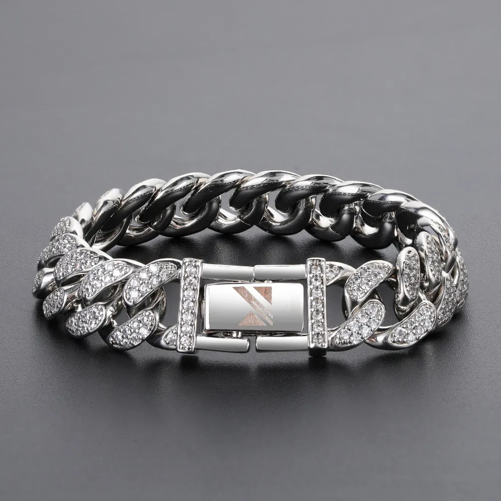 American hip-hop style stainless steel with double row full diamond bracelet design, titanium steel Cuban bracelet