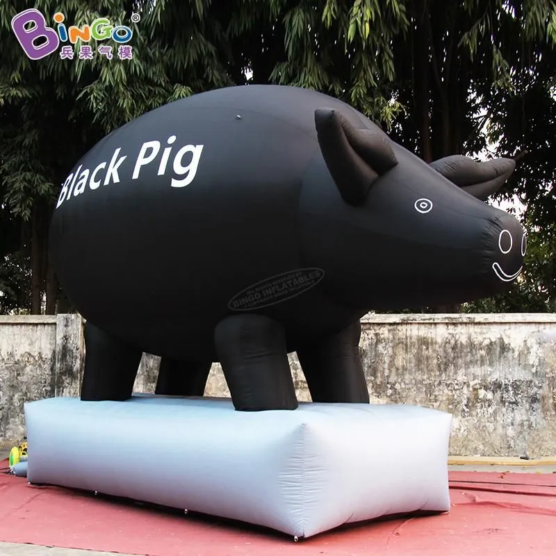 atacado 6mH (20 pés) Modelos de animais infláveis ​​explodem porco preto inflação personagem de porco de desenho animado com ventilador de ar para decoração de eventos de festa ao ar livre