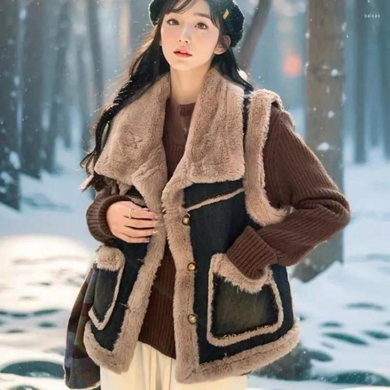 Women's Vests Faux Denim Vest Jacket Women Fleece Autumn Winter Coat Warm Thick Korean Chic Tops Sleeveless Cardigan