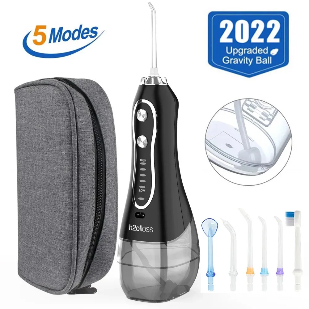 Irrigador oral elétrico, 300ml, 5 modelos, com bolsa de viagem, fio dental de água portátil, 7 peças, bicos de jato 240307