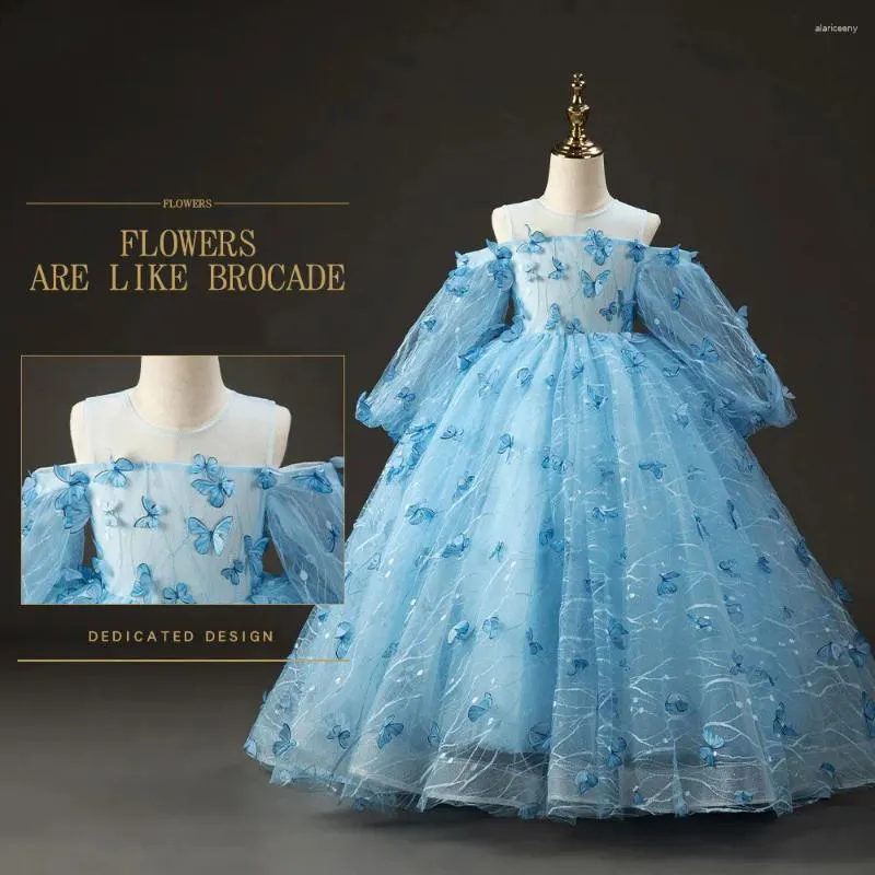 Girl Dresses Jill Wish Elegant Blue Dubai Dress With Bow Arabic Princess Kids Wedding Birthday Party Ball Gown First Communion 2024 J389