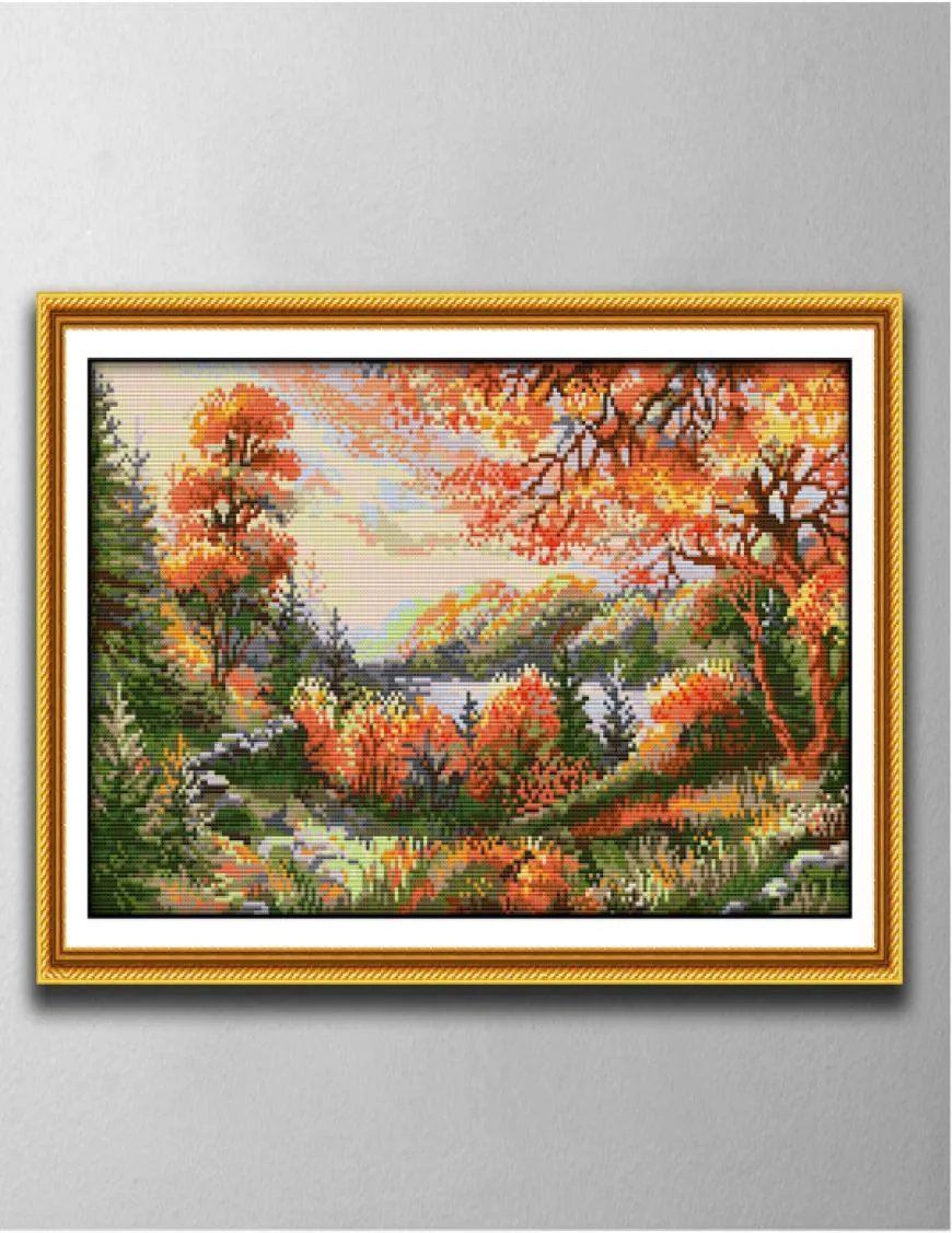 Paysage d'automne, bricolage, outils de broderie, points de croix, ensembles de couture, impression comptée sur toile DMC 14CT 11CT, tissu 5432573