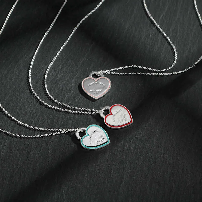 Designer versione alta tiffay and co collana in argento 925 con smalto a forma di cuore, ciondolo con catena alla clavicola, regalo di amore