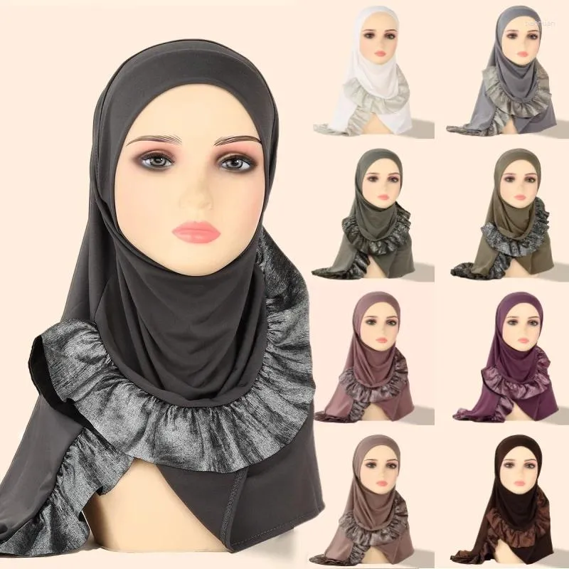 Vêtements ethniques Mode Femmes musulmanes islamiques Turban à volants Prêt à porter Amira Cap Prière Hijab Arabe Khimar Châles Malaisie Foulard