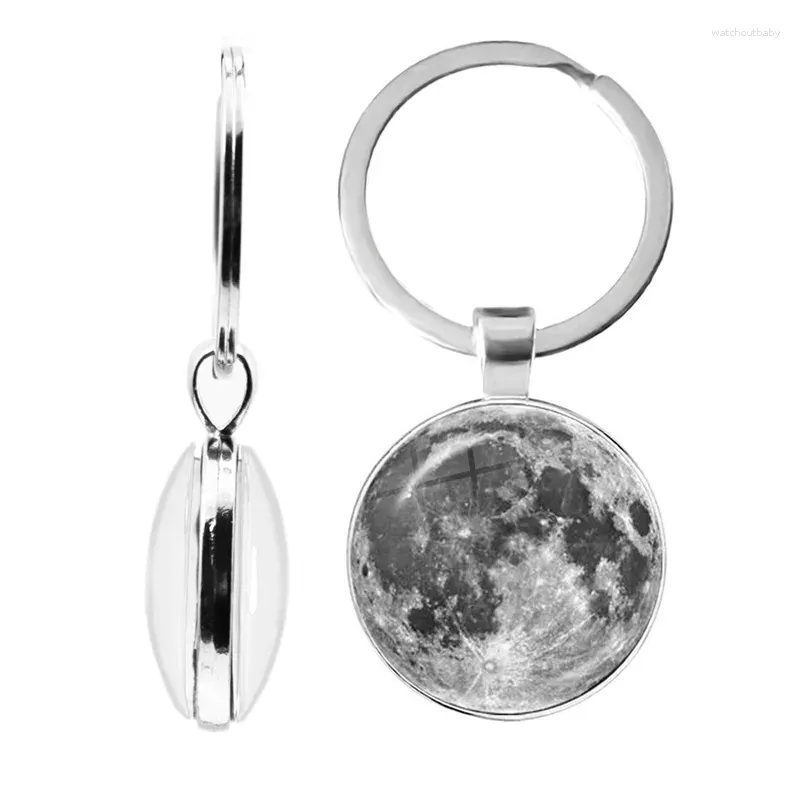 Nyckelringar Fasen av månmönstret dubbel sida Keychain 25mm Glass Cabochon R Eclipse Keyrings Astronomy Entusiast Jewelry