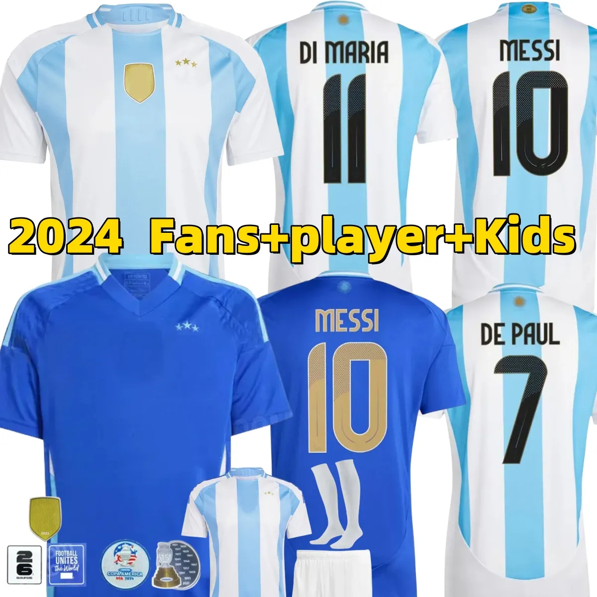 24 25 Argentina Soccer Jersey Messis Copa America Cup Camisetas Kids Kit 2025 National Team 2024 Home Away Football Shirt Player Version Di Maria Lautaro Martinez