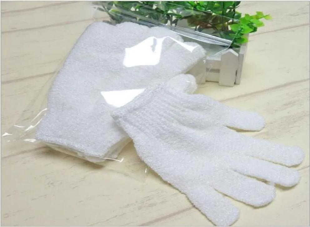 Bath Gloves Body Cleaning Shower Gloves White Nylon Exfoliating Bath Glove Five Fingers Paddy Soft Fiber Massage Bath Glove Cleane5923197