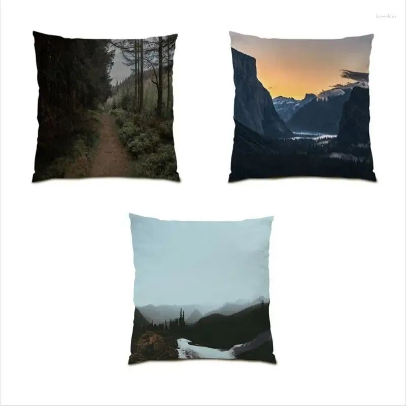 Kissen Dekoration Zuhause Landschaft Abdeckung Schneeflocke Überwurf Abdeckungen Wald Baum 45x45 Beflockung Samt Sofa E1030