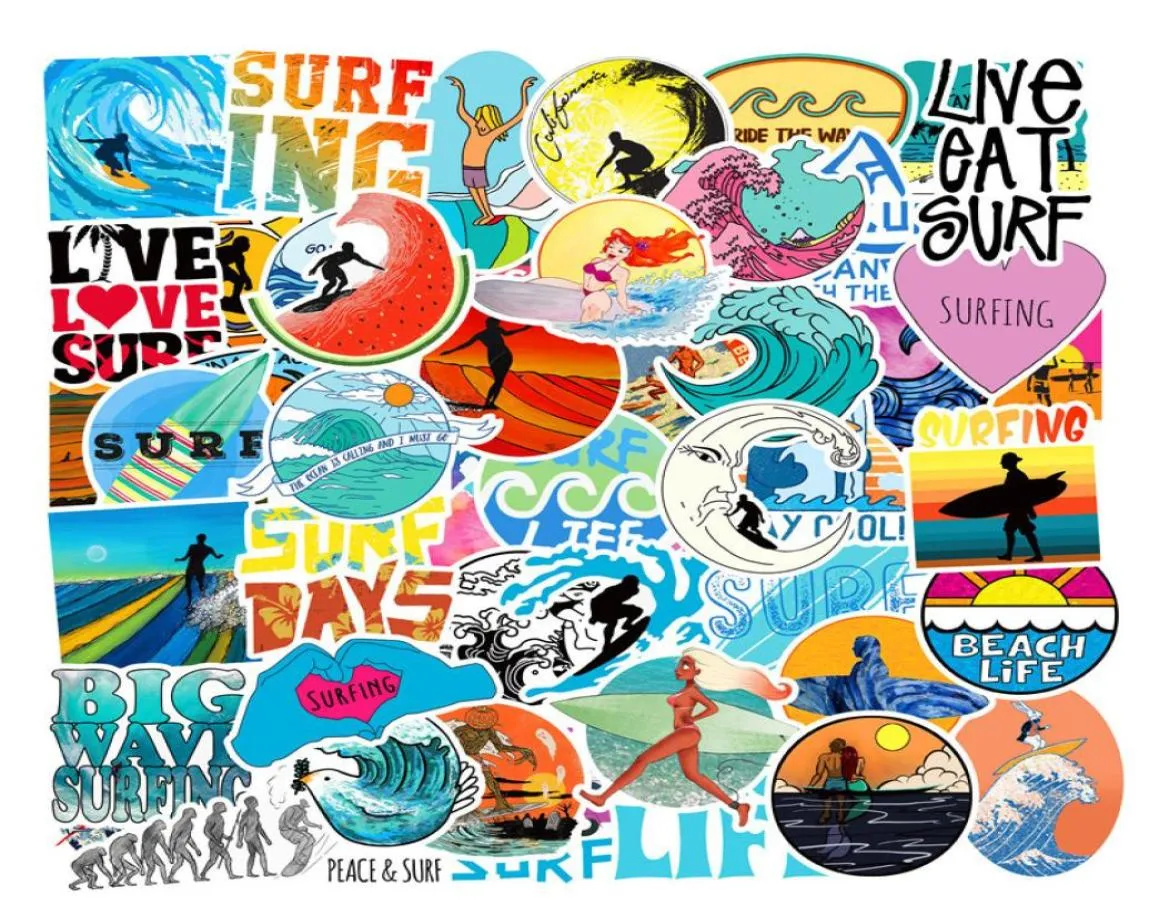 50st Lot Summer Surfing Beach Stickers Laptop Skateboard Guitar Bagage Case Car Motorcykelcykelcykel Graffiti Stickers Waterproof PVC7473798