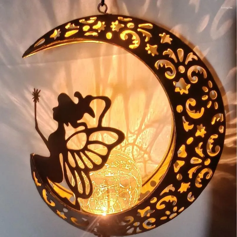 Estatuetas decorativas fada vento girador led luz solar sinos de metal pendurado decoração jardim restaurante varanda decoração para casa ornamento presente