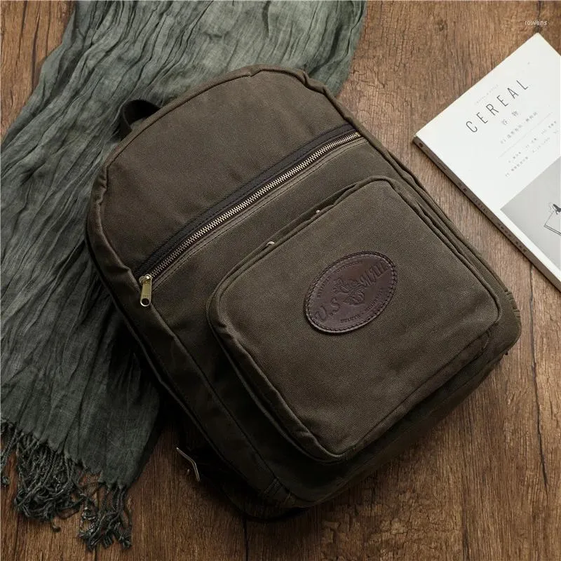 Backpack Oil Wax Vintage Men Large Capacity Military Oiled Leather Canvas Backpacks School Bags Travel Outdoor Laptop Mochilas