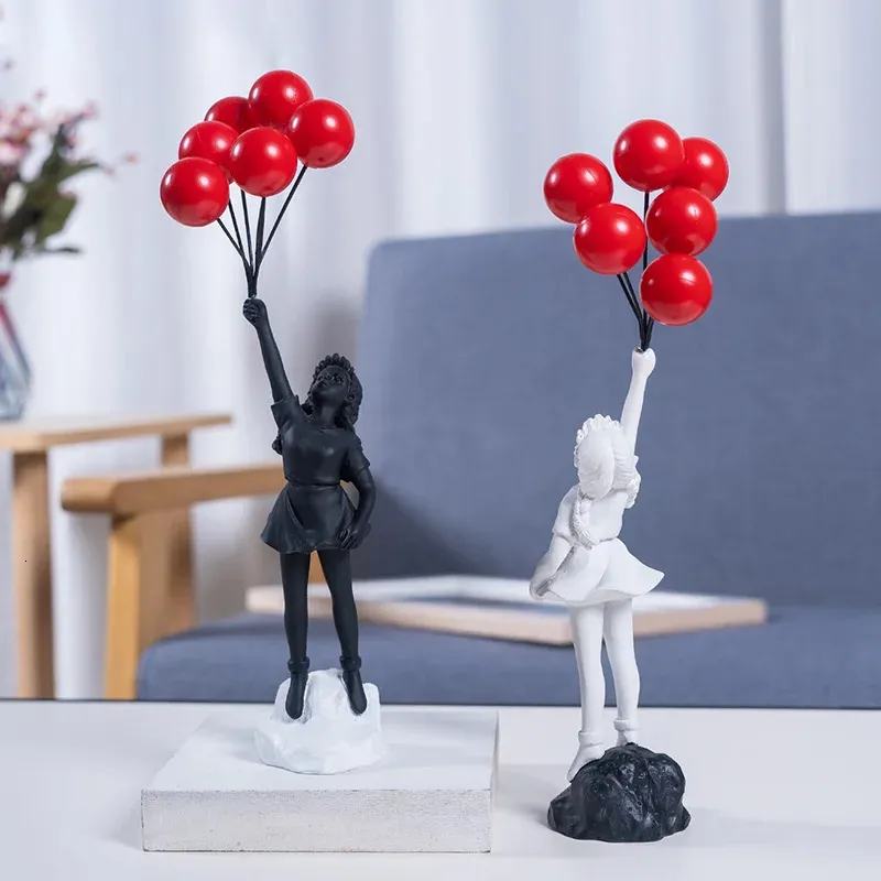 Kamerdecoratie Creatieve Liefde Ballon Meisje Sculptuur Ornamenten Abstract Modern Huis Desktop Studie Kantoor Decor Gift 240307