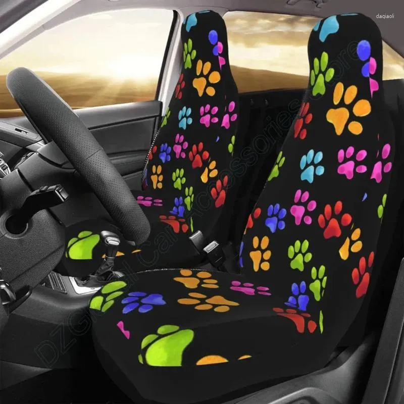 Bilstol täcker färgglada hundtryck för kvinnors främre bohemedesign interiörskydd uppsättning av 2 universella