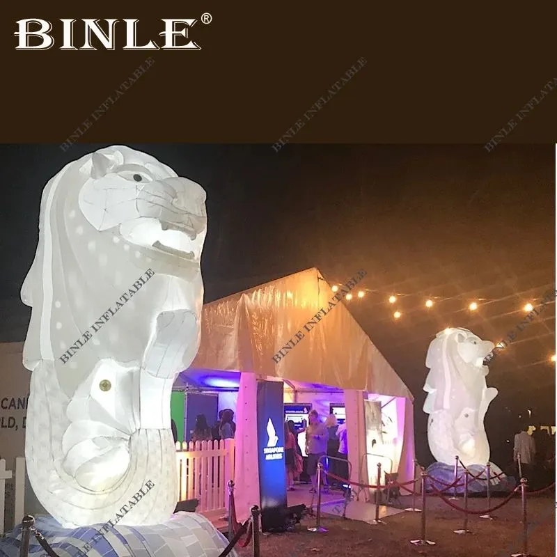 8mH (26ft) with blower Outdoor displayed giant led inflatable merlion Parade Advertising Lion Animal Cartoon Mascot For Sale