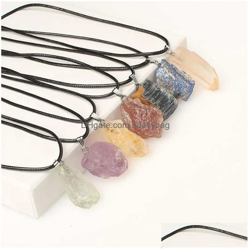 Pendant Necklaces Irregar Natural Crystal Stone Sier Plated Pendant Necklaces For Women Men Fashion Party Club Decor Energy Jewelry Dr Dhzvv